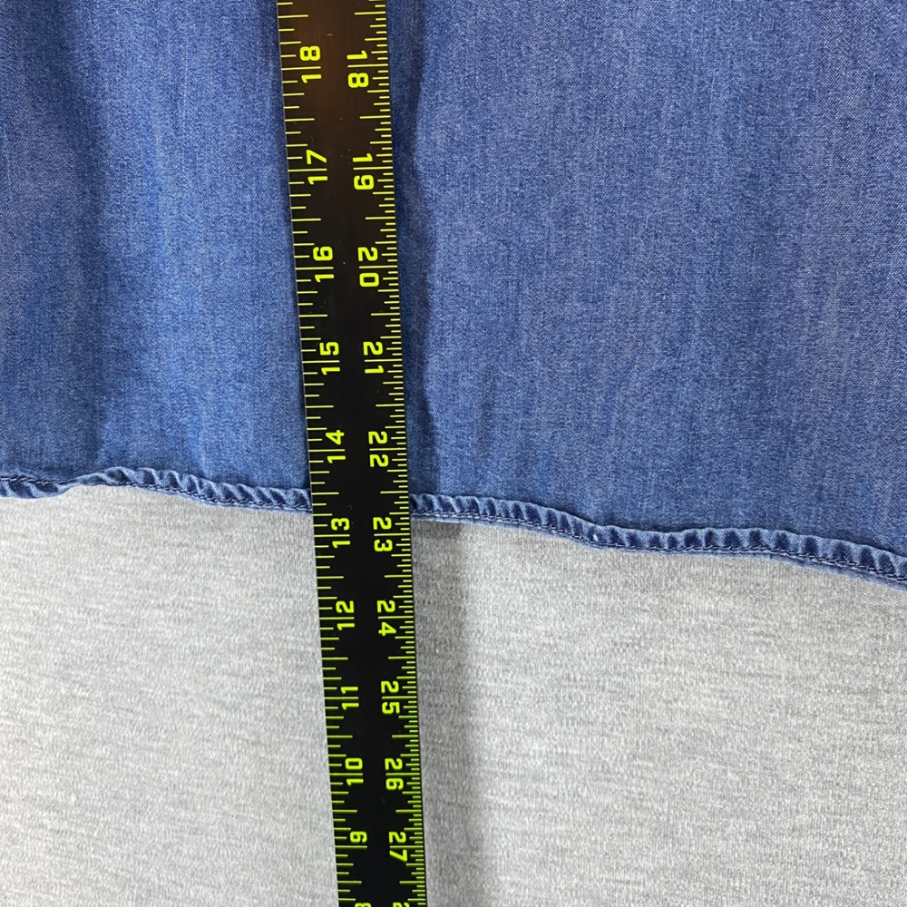 Express‎ Embroidered Denim Bell Sleeve Boho Blue Floral Ruffle Flare Long Sleeve - Picture 7 of 8